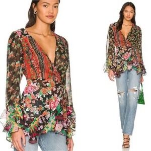 NWT Free People Magic Hour Sheer Floral Wrap Tunic Top.